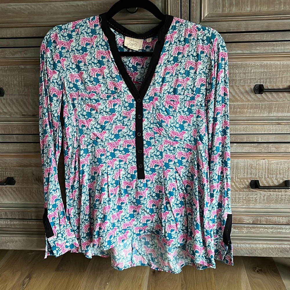 Anthropologie tiger print blouse